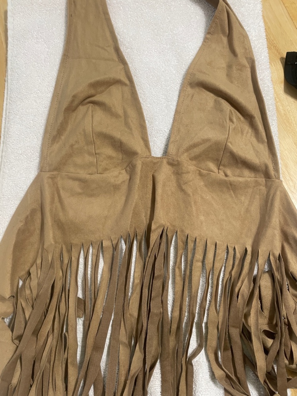 Fringe Suede-Look Tan Halter Tank Top